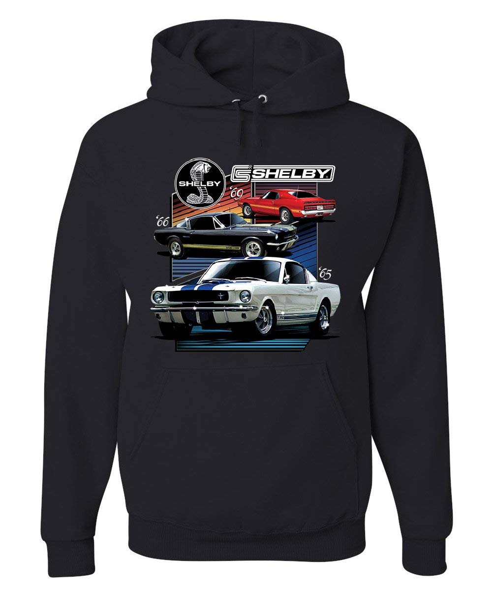 Tee Hunt Vintage Ford Mustang Shelby GT500 Hoodie Cobra Fan Racing Sweatshirt American Classic 1965 1966 1969 Muscle Car Black XX-Large