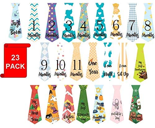 Baby Monthly Milestone Tie Stickers - Stickers for Infant Newborn First Year 12 mounts Boy