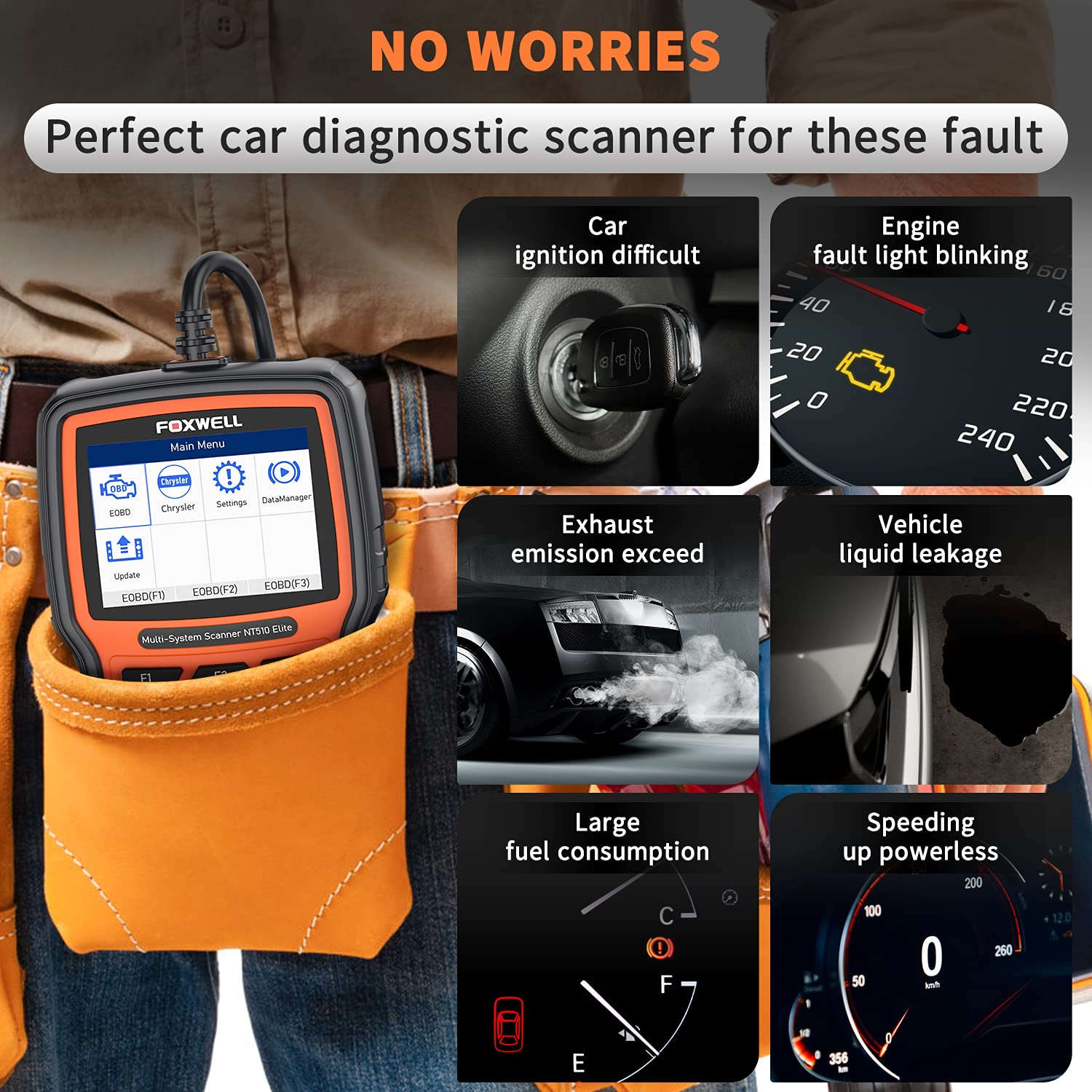 FOXWELL NT510 Elite fit for Chrysler Jeep Dodge Scan Tool, All System OBD2 Scanner Bidirectional Diagnostic Tool, All Maintenance Car Code Reader with ABS Bleeding TPMS Battery Registration Reset Tool