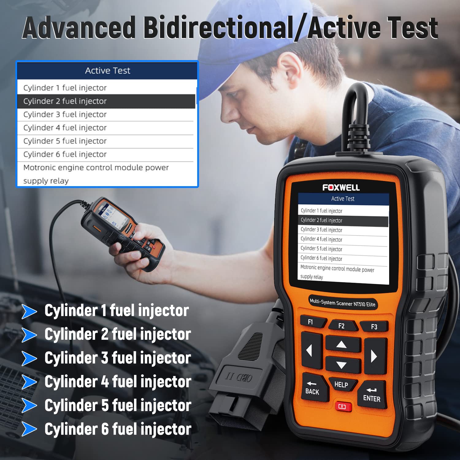 FOXWELL NT510 Elite fit for Chrysler Jeep Dodge Scan Tool, All System OBD2 Scanner Bidirectional Diagnostic Tool, All Maintenance Car Code Reader with ABS Bleeding TPMS Battery Registration Reset Tool