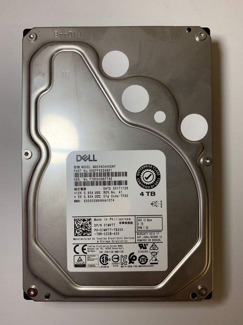 Toshiba 4TB HDD 7.2K RPM 3.5" 12Gb/s SAS Hard Disk Drive Model: MG04SCA40ENY DP/N: 1MVTT