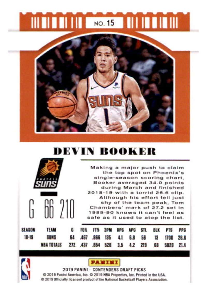 2019-20 Panini Contenders Draft Picks Season Ticket Variation #15 Devin Booker Phoenix Suns Basketball Card