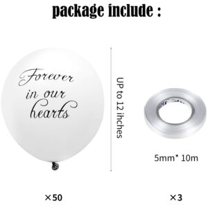 50 Pieces White Funeral Balloons Memorial Balloons Latex Balloons with 3 Rolls 32 Feet Balloon Ribbons for Funeral Memorial Decoration