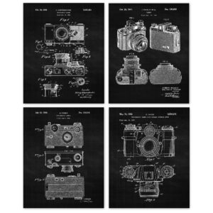 vintage classic camera patent prints, 4 (8x10) unframed photos, wall art decor gifts for home office gears garage man cave school college student teacher coach photography studio lab sports champs