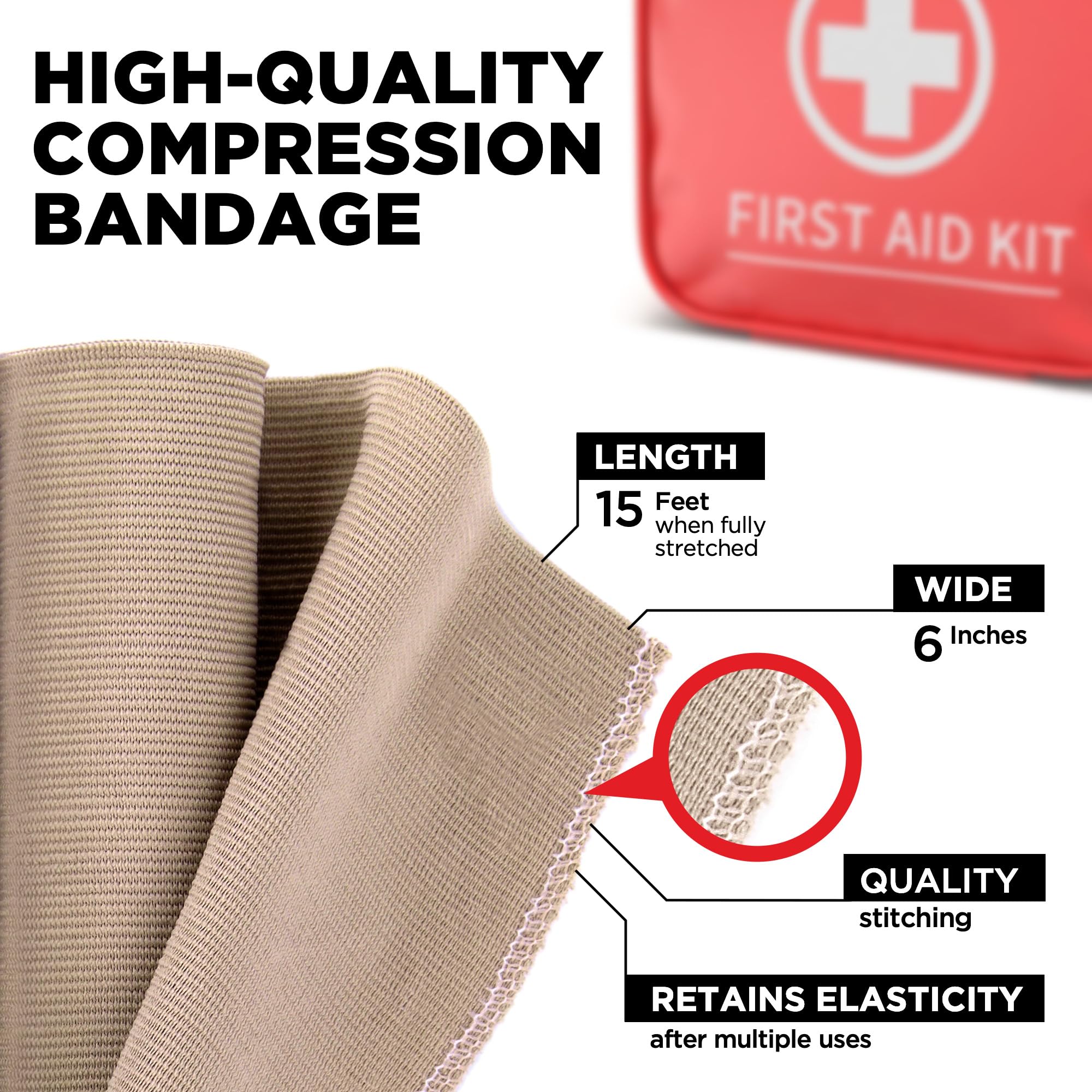 Premium Elastic Bandage Wrap – 2pk + 18 Extra Clips – 6 in x 15ft – Wide Compression Bandage Wrap - Waist, Thigh, Knee, Lymphedema, Body Wrap