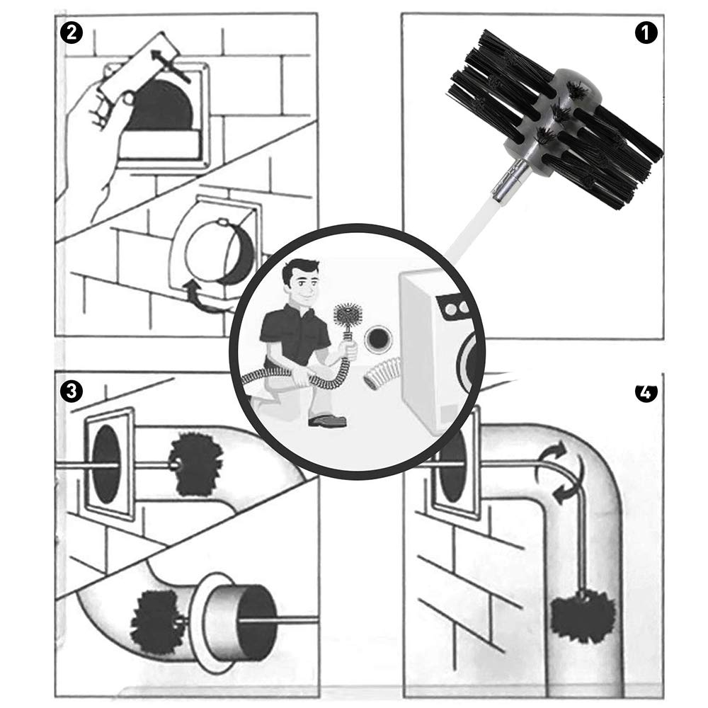 DECFLO 20FT Nylon Chimney Cleaning Brush,Stiff Poly Chimney Sweeping Tool and Rods Kit-Dry Duct Clean Kit Lint Remover with Long Flexible Rods (1 Brush Head +10Rods)