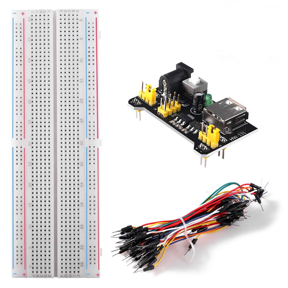 ACEIRMC for Arduino Starter Kits 830 MB-102 Tie Points Solderless Breadboard + 3.3V 5V Power Supply Module + 65pcs Jumper Cables