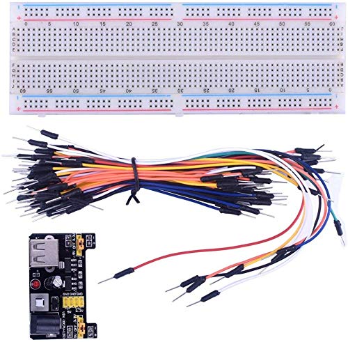 ACEIRMC for Arduino Starter Kits 830 MB-102 Tie Points Solderless Breadboard + 3.3V 5V Power Supply Module + 65pcs Jumper Cables