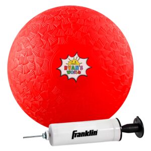 franklin sports ryan's world playground ball - playground kickball and dodgeball for kids - 8.5" inflatable pvc ball and pump - red, green