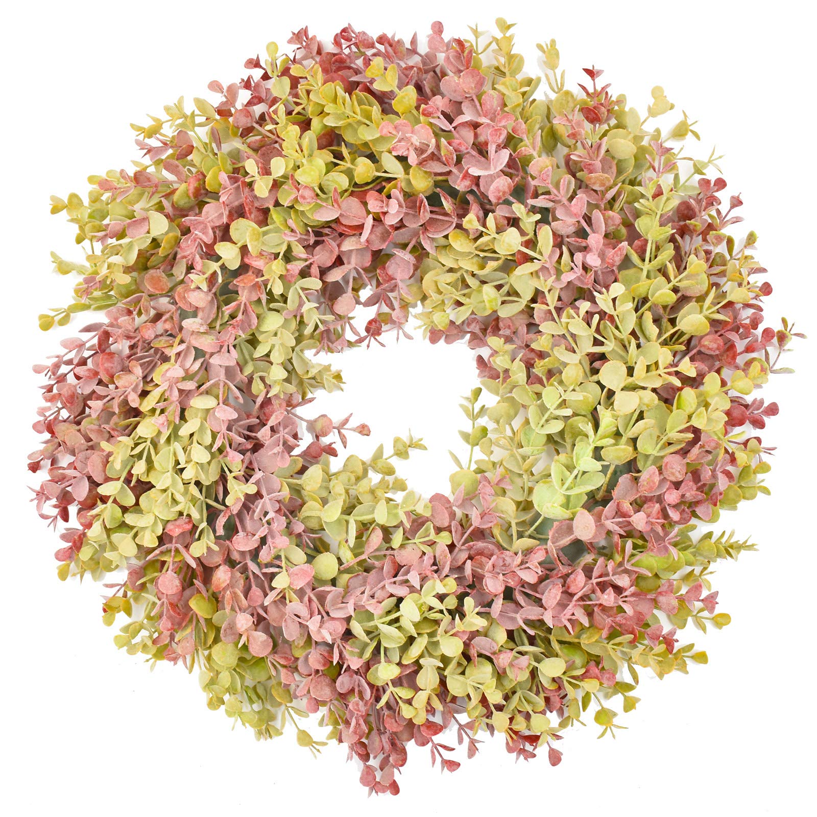 Forevercute 17" Artificial Fall Wreaths Eucalyptus Arrangements Front Door Wall Home Garden Office Wedding Decor (Green Red)