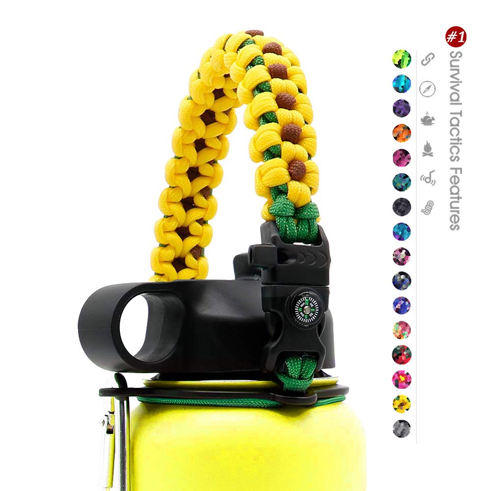 ALIENSX #1 Paracord Handle - Fits Wide Mouth Water Bottles 12oz - 64oz, Durable Carrier Survival Strap Cord with Safety Ring and Carabiner - Ideal Water Bottle Handle Strap