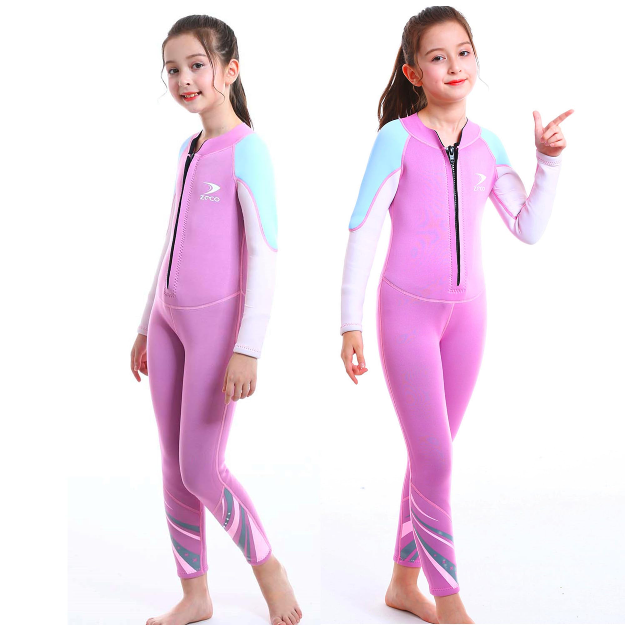 ZCCO Kids Wetsuit,2.5mm Neoprene Thermal Swimsuit Wet Suits for Girls,Youth Girl's One Piece Wet Suits Warmth Long Sleeve Swimsuit for Diving,Swimming,Surfing etc Water Sports (Pink, S)