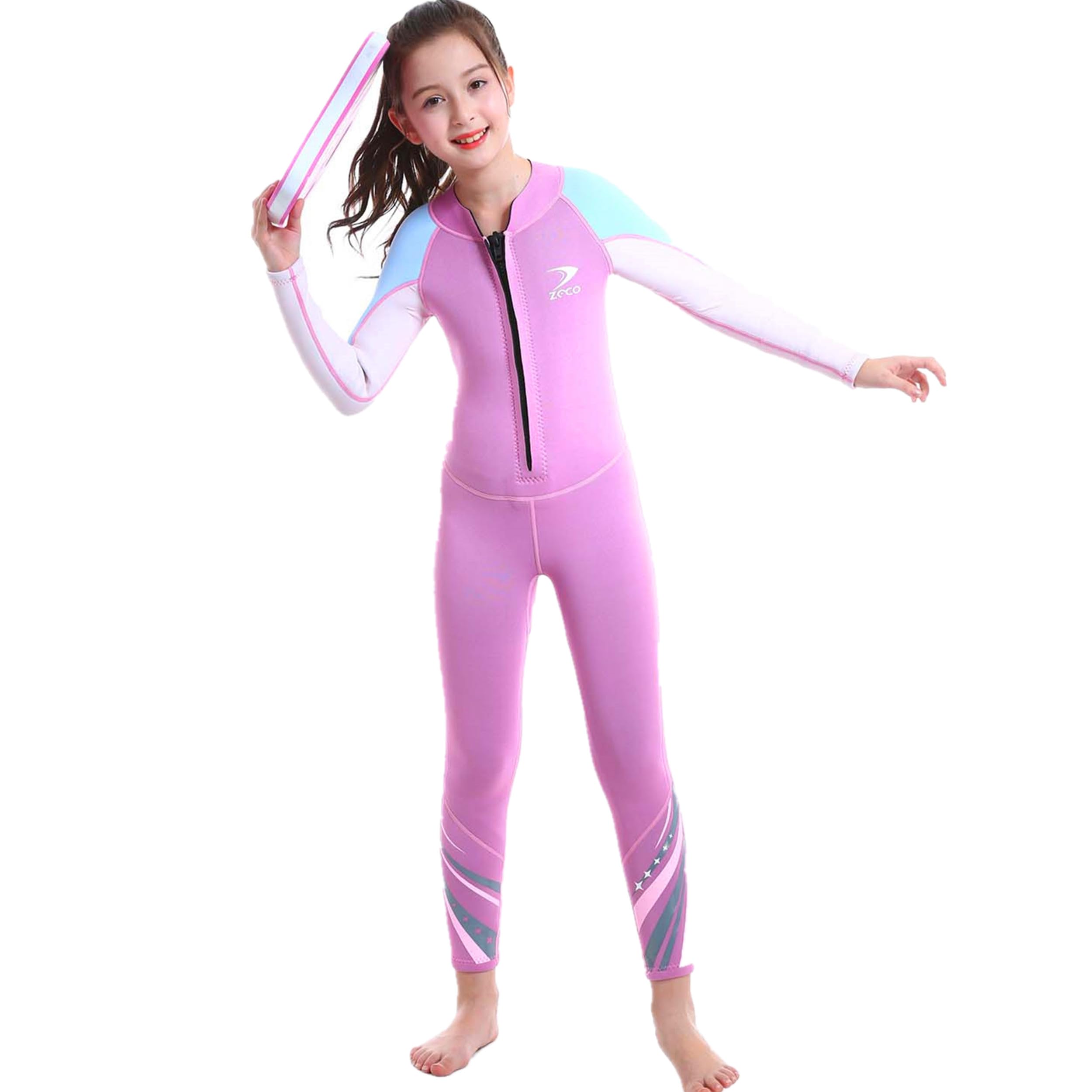 ZCCO Kids Wetsuit,2.5mm Neoprene Thermal Swimsuit Wet Suits for Girls,Youth Girl's One Piece Wet Suits Warmth Long Sleeve Swimsuit for Diving,Swimming,Surfing etc Water Sports (Pink, S)