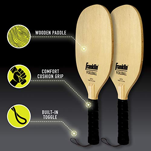 Franklin Sports Wooden Pickleball Paddle and X-40 Pickleball Set - Includes (4) Wooden Paddles and (4) pickleballs - USA Pickleball Approved X-40 Balls