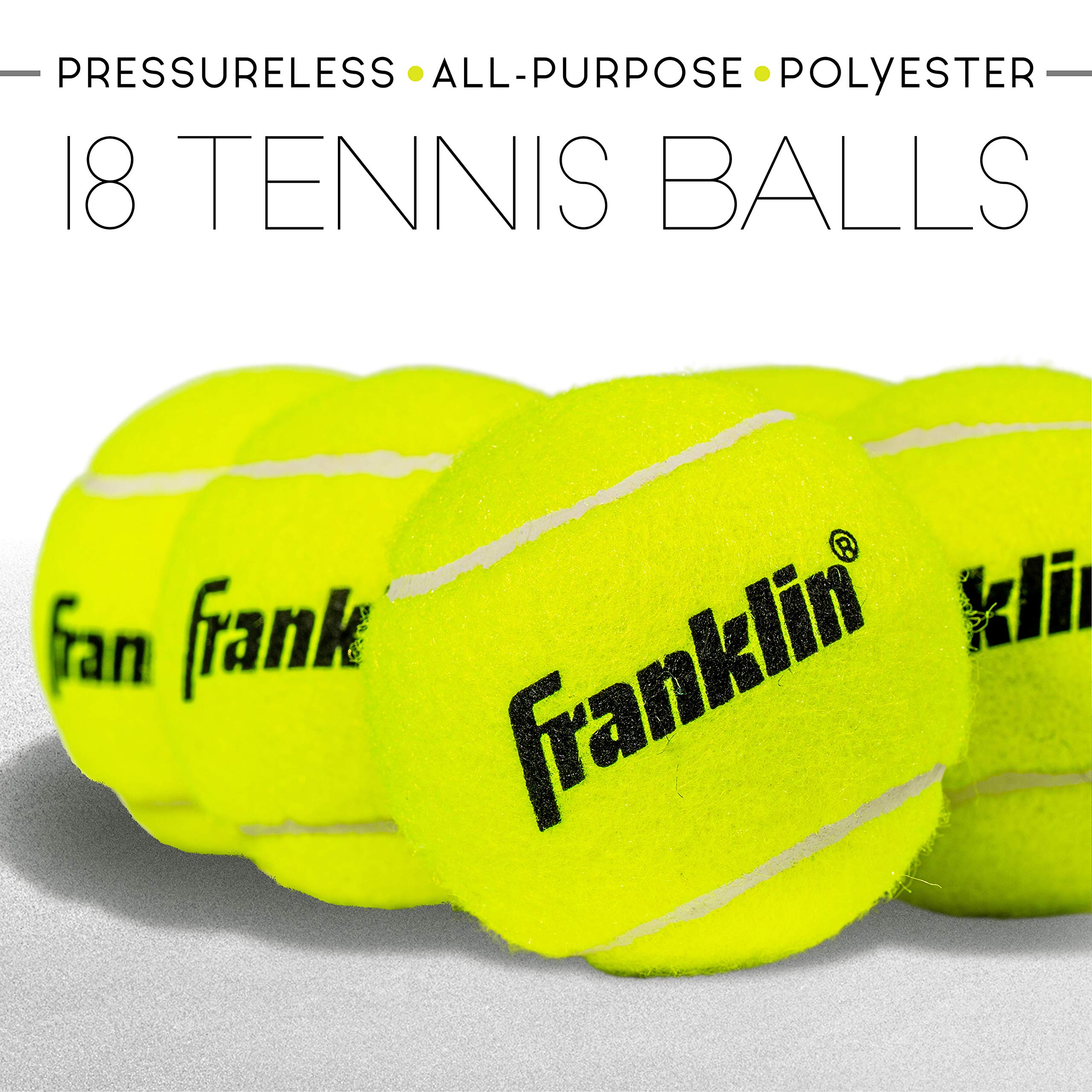 Franklin Sports Practice Tennis Balls - Pressureless Low Bounce Tennis Balls for Training - 18 Ball Bulk Pack with Carry Bag