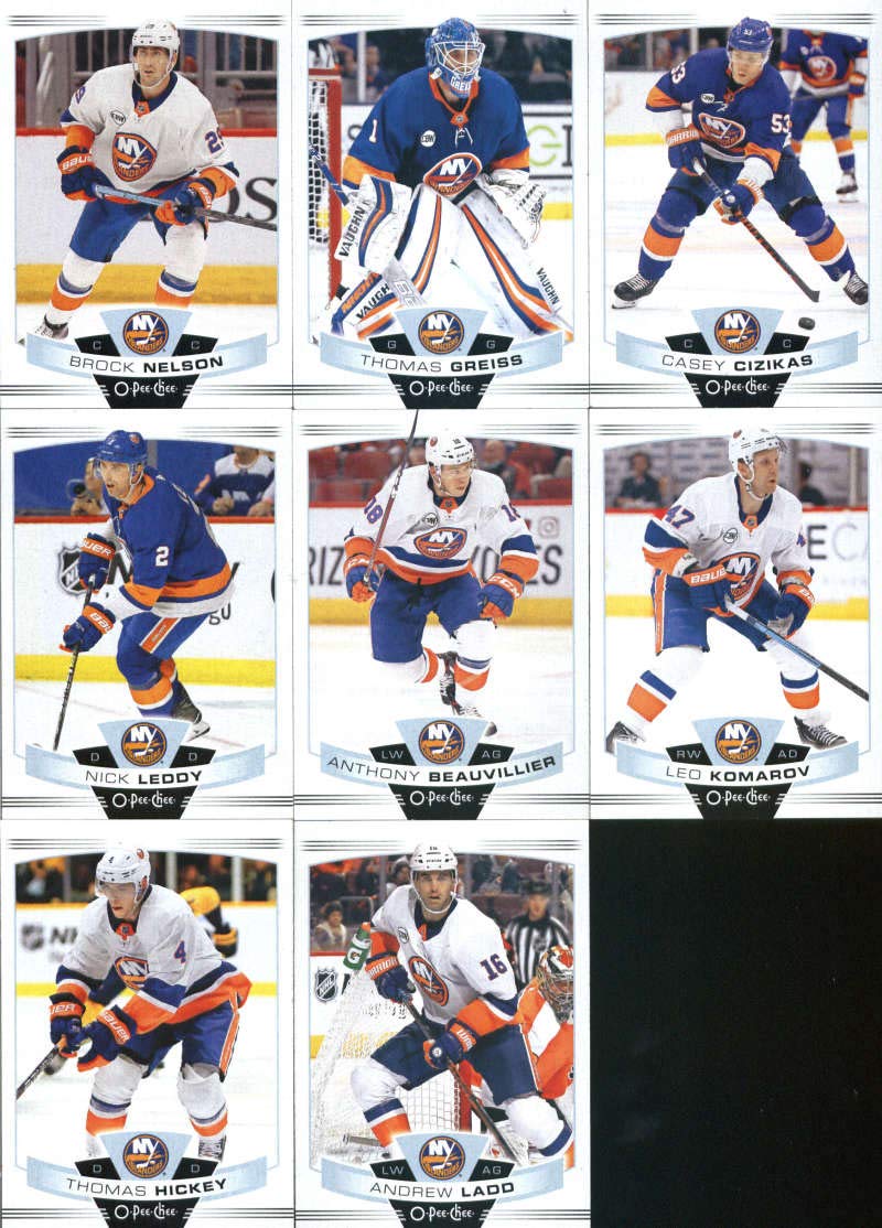 2019-20 O-Pee-Chee Hockey New York Islanders Team Set of 17 Cards: Josh Bailey(#18), Johnny Boychuk(#59), Cal Clutterbuck(#70), Jordan Eberle(#84), Matt Martin(#92), Robin Lehner(#106), Mathew Barzal(#109), Anders Lee(#117), Ryan Pulock(#187), Brock Nelso