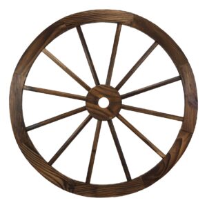 ebros gift oversized 24.5" wide vintage rustic round wood cartwheel wagon wheel wall decor 3d art decorative hanging plaque western country ranch old world transportation mode home accent sculpture