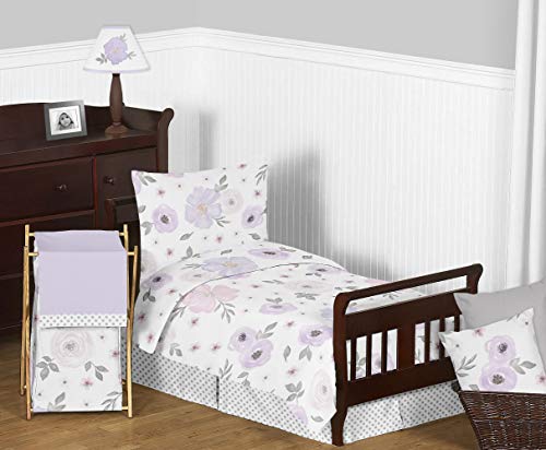 Sweet Jojo Designs Shabby Chic Floral Girl Fitted Crib Sheet Baby or Toddler Bed Nursery Photo Op - Lavender Purple, Pink and Grey Watercolor Rose Flower