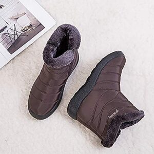 gracosy Snow Boots for Women, Warm Ankle Bootie Waterproof Outdoor Snow Anit-Slip Boots Slip On Lined Winter Shoes for Ladies Brown 11