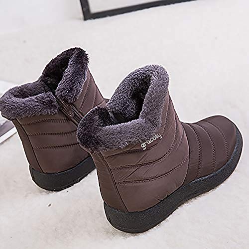 gracosy Snow Boots for Women, Warm Ankle Bootie Waterproof Outdoor Snow Anit-Slip Boots Slip On Lined Winter Shoes for Ladies Brown 11