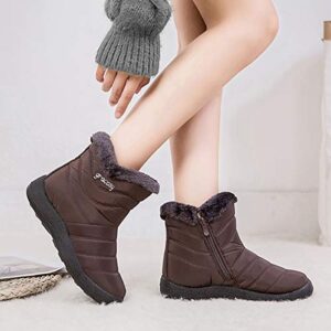 gracosy Snow Boots for Women, Warm Ankle Bootie Waterproof Outdoor Snow Anit-Slip Boots Slip On Lined Winter Shoes for Ladies Brown 11