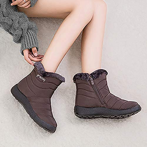 gracosy Snow Boots for Women, Warm Ankle Bootie Waterproof Outdoor Snow Anit-Slip Boots Slip On Lined Winter Shoes for Ladies Brown 11