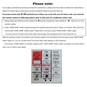 Replacement Mitsubishi Electric Mr Slim Air Conditioner Remote Control E02545426 MSH09TW MSH09TW-U1 MSH12TN MSH12TN-U1 MSH15TN MSH15TN-U1 MSH17TN MSH17TN-U1 MSZ09UN MSZ12UN MXZ30TN MXZ30TN2 Fahrenheit