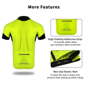 Cycling Jersey Mens Short Sleeve Bike Bicycle Shirts Biking Clothing Breathable Quick-Dry Shirt with Pockets（Yellow,3XL）