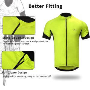 Cycling Jersey Mens Short Sleeve Bike Bicycle Shirts Biking Clothing Breathable Quick-Dry Shirt with Pockets（Yellow,3XL）