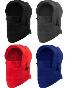 4 pieces kids balaclava hat fleece winter ski mask double warmer face cap (black, red, grey, blue)