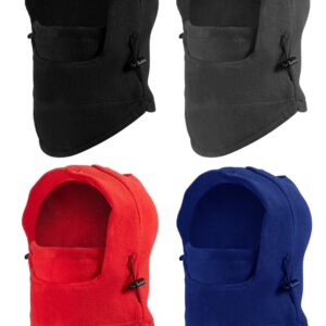 4 Pieces Kids Balaclava Hat Fleece Winter Ski Mask Double Warmer Face Cap (Black, Red, Grey, Blue)