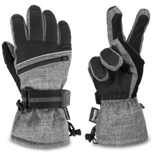 SUN CUBE Ski Gloves Men Women, Waterproof Thermal Winter Snow Gloves, Windproof 3M Thinsulate Snowboarding Snowmobile Skiing, Insulated Warmers Zipper Pocket Cold Weather Outdoor Snowboard, Gray XL