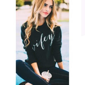 Wifey Sweatshirt t Shirts for Women Shirt just Married Honeymoon Bride Tshirt Womens Wedding Wife Bridal Shower Gift Mrs (Black, Unisex Small)