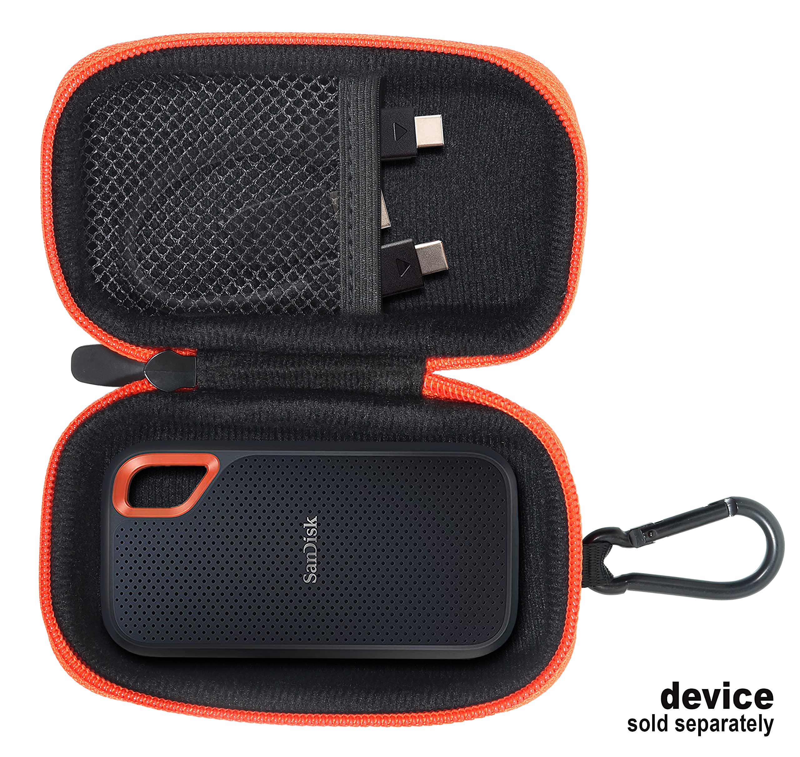 CaseSack SSD Case for SanDisk 2TB, 1TB, 500GB, 250GB Extreme Portable External SSD, mesh Pocket for Cable or Another SSD, Strong Light Weight case