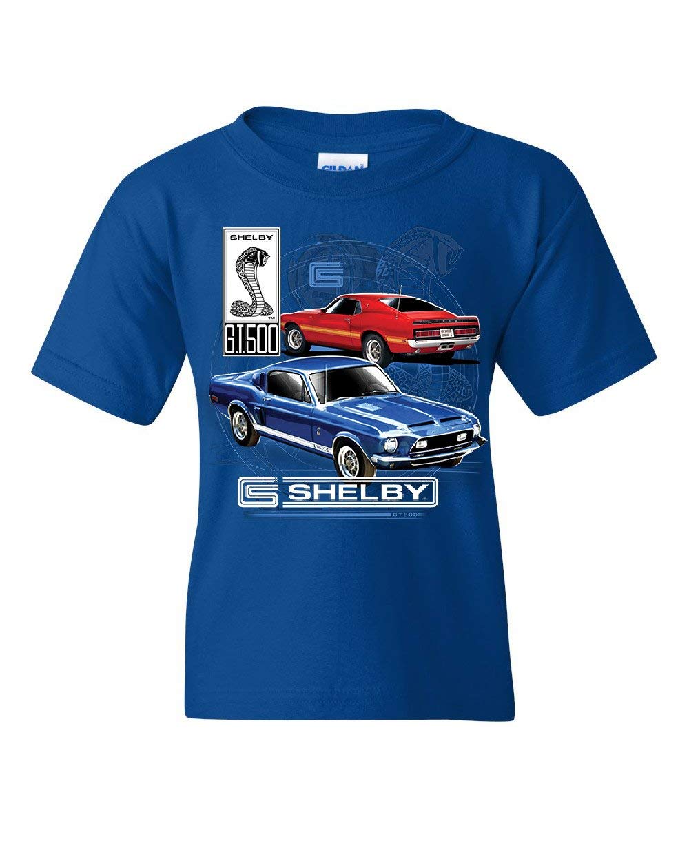 Ford Mustang Shelby GT500 Youth T-Shirt American Classic Shelby Cobra Kids Tee Royal Blue Small