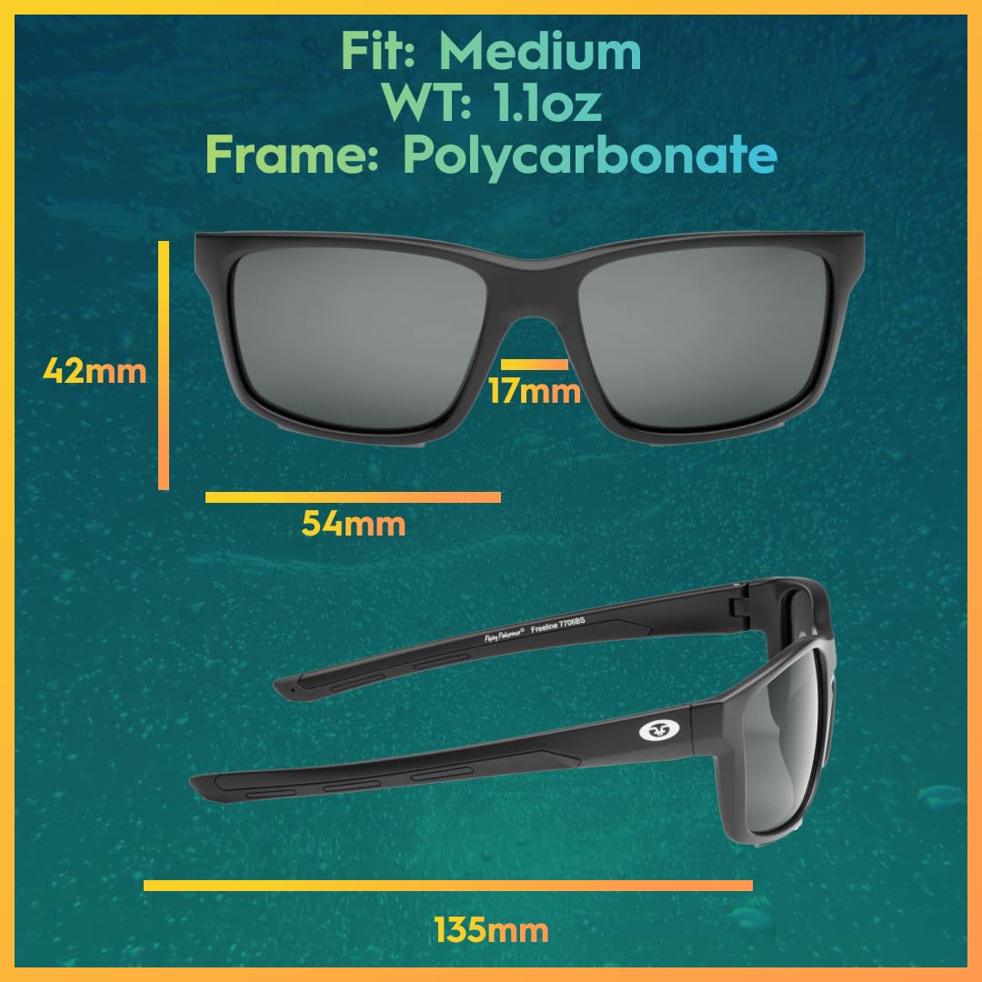 Flying Fisherman Freeline Classic Polarized Sunglasses, Matte Black Frames/Smoke Lenses, Medium