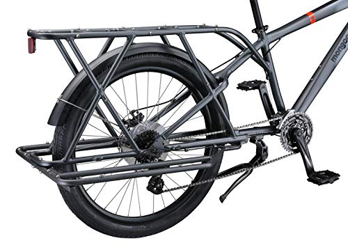 Mongoose Envoy Cargo Bike with 26-Inch Wheels in Grey, Medium/Large Frame, with 8-Speeds, Shimano Drivetrain, Aluminum Cargo Frame, Internal Cable Routing, Mechanical Disc Brakes, and Center Kickstand