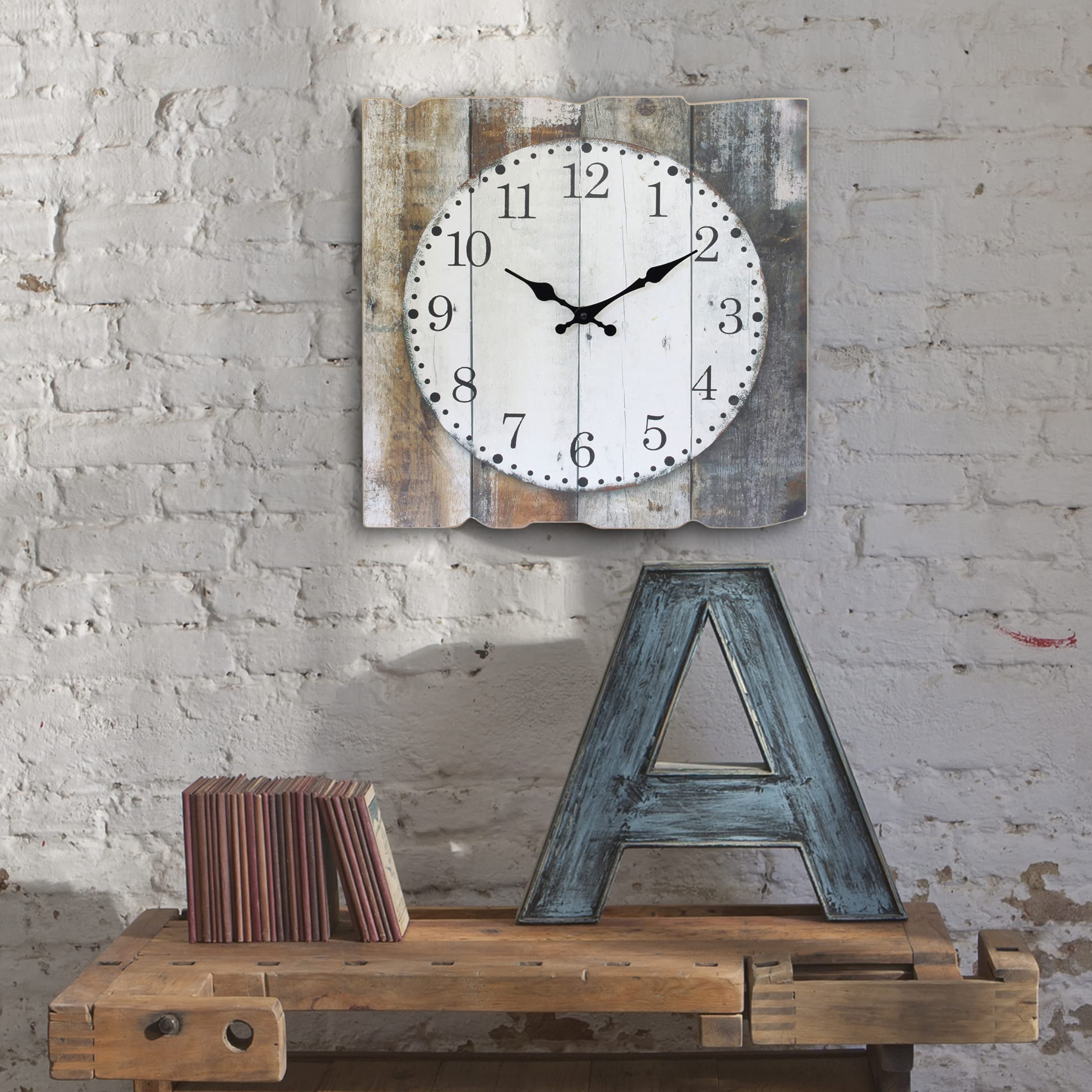 Stonebriar Square 15" Rustic Farmhouse Worn Wood Arabic Number Battery Operated Wall Clock