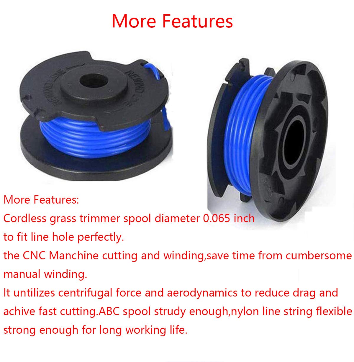 AC14RL3A String Trimmer for Ryobi 18V 24V 40V Replacement Spool Line 0.065”,Weed Eater String Autofeed 522994001 Cap, Cordless Trimmer Line 11ft, 10 Spools + 2 Caps