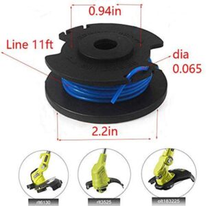 AC14RL3A String Trimmer for Ryobi 18V 24V 40V Replacement Spool Line 0.065”,Weed Eater String Autofeed 522994001 Cap, Cordless Trimmer Line 11ft, 10 Spools + 2 Caps