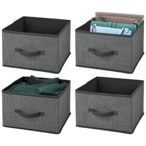 mdesign fabric bin for cube organizer - foldable cloth storage cube - collapsible closet storage organizer - folding storage bin for clothes and more - lido collection - 4 pack - charcoal gray/black