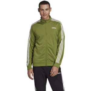 adidas men's essentials 3-stripes tricot track jacket, tech olive, small