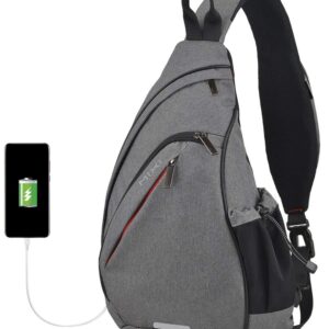 Hanke Sling Bag Men Backpack Unisex One Shoulder Bag Hiking Travel Backpack Crossbody with USB Port for Men Women Versatile Casual Daypack-19 inch,Grey