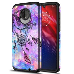 moto z4 case, moto z4 play case, onyxii hybrid dual layer slim graphic armor shockproof impact resistant protective cover case for motorola z play 4th generation (dream catcher)