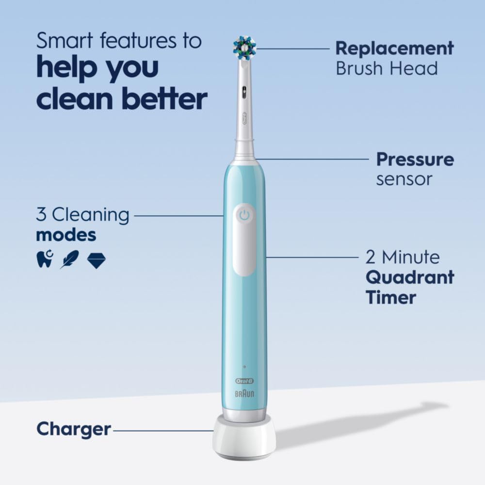 Oral-B Pro 1000 Rechargeable Electric Toothbrush, Turquoise with Pressure Sensor, 3 Modes