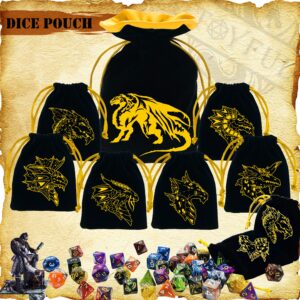 6 Sets DND Dice Double-Color Polyhedral Dice Dungeons and Dragons Rolling Dice for RPG MTG Table Games Dice Bulk with Free Six Drawstring Bags and PU Leather D&D Dice Tray