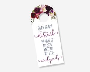 10 pack wedding door hanger sign, hotel welcome bag, do not disturb sign red floral (dh-556-pa) (partying)