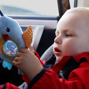 Baby Car Seat Toys - Infant Soft Toys 0 to 12 Months for Car Seat - Rear-Facing Car Seat Travel Activity Mat for Baby - Includes Rattle, Squeaky and Rustle Sensory Toys with Teether