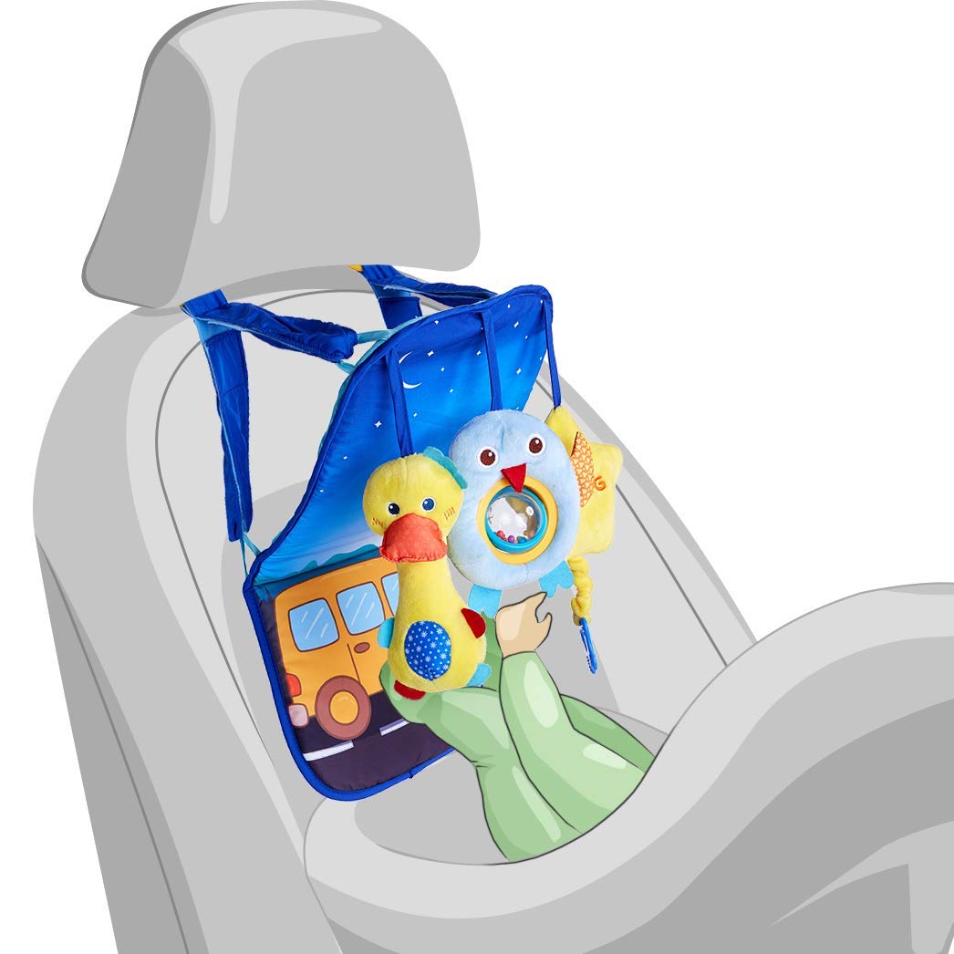 Baby Car Seat Toys - Infant Soft Toys 0 to 12 Months for Car Seat - Rear-Facing Car Seat Travel Activity Mat for Baby - Includes Rattle, Squeaky and Rustle Sensory Toys with Teether