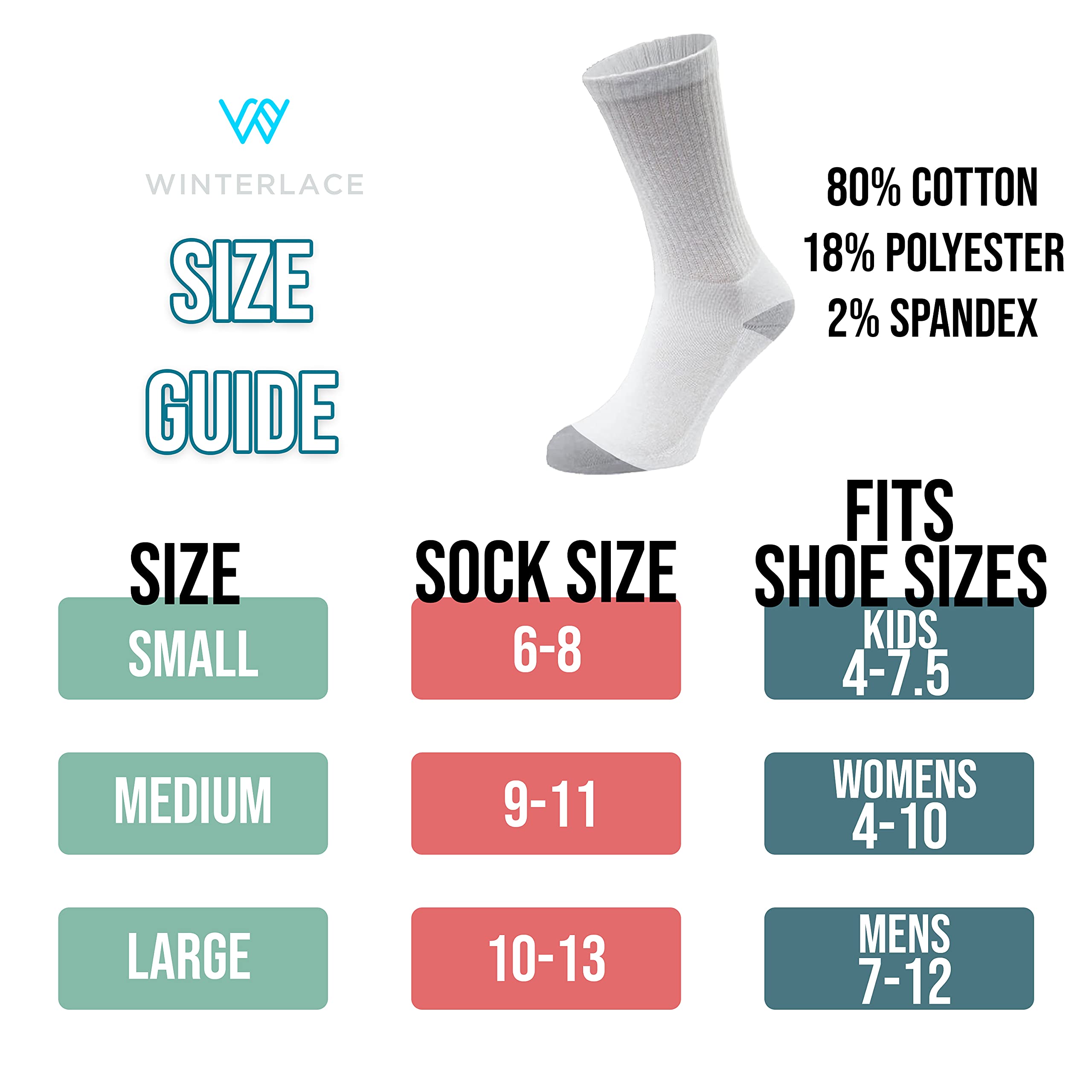 Winterlace 72 Pairs Cotton Crew Socks for Men Women, Athletic Casual Moisture Wicking Bulk Sport Sock